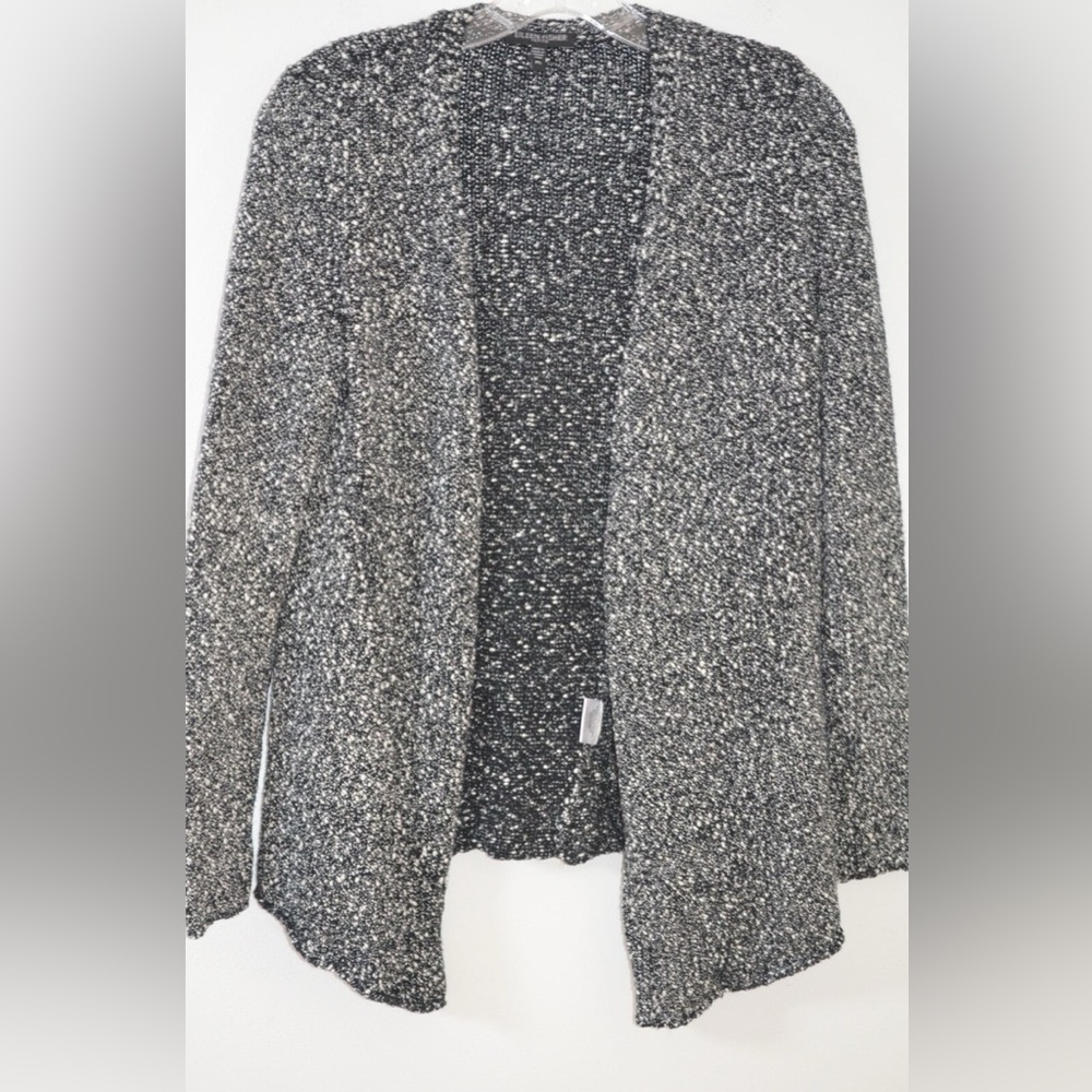 Eileen Fisher cardigan cotton fit-XS S  M cotton textured EUC‎ BLACK WHITE WOVEN